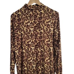 Brooke Shields Pullover Sweater Mock Neck Animal Print Size Large